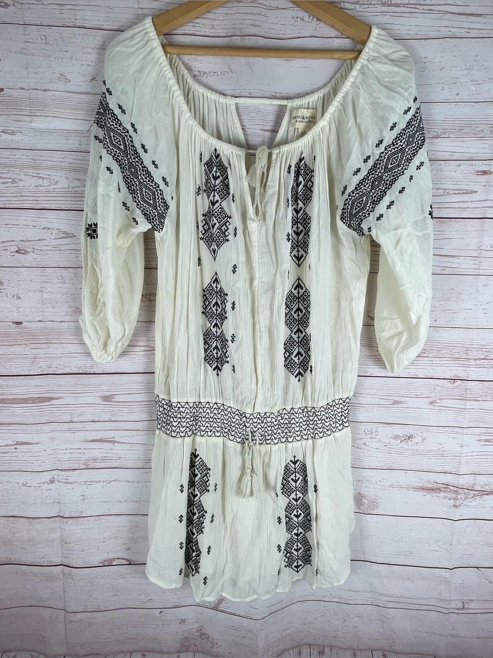 Denim & Supply Ralph Lauren Sz S Off The Shoulder Peasant Mini Dress Embroidered